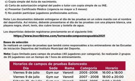 Ayuntamiento de Puebla busca equipos para competir en el Torneo de Campeones 2021 estatal