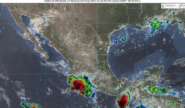 En las próximas horas se prevén lluvias puntuales intensas en Veracruz, Tabasco, Oaxaca y Chiapas